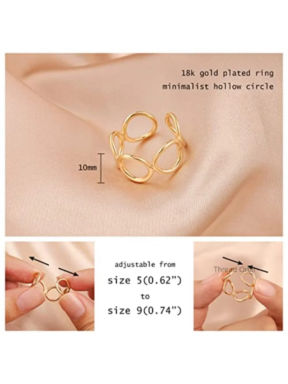 18k Gold Plated Adjustable Circle Ring CZ Stacking Knuckle Rings Fashion Jewelry